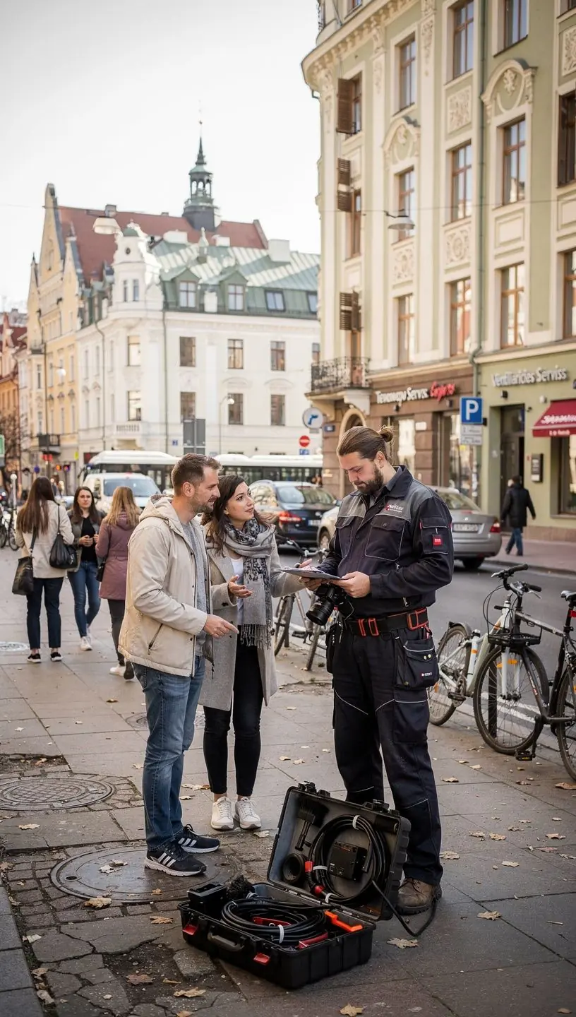 Kameru inspekcija, lai novērtētu skursteņa stāvokli un drošību.