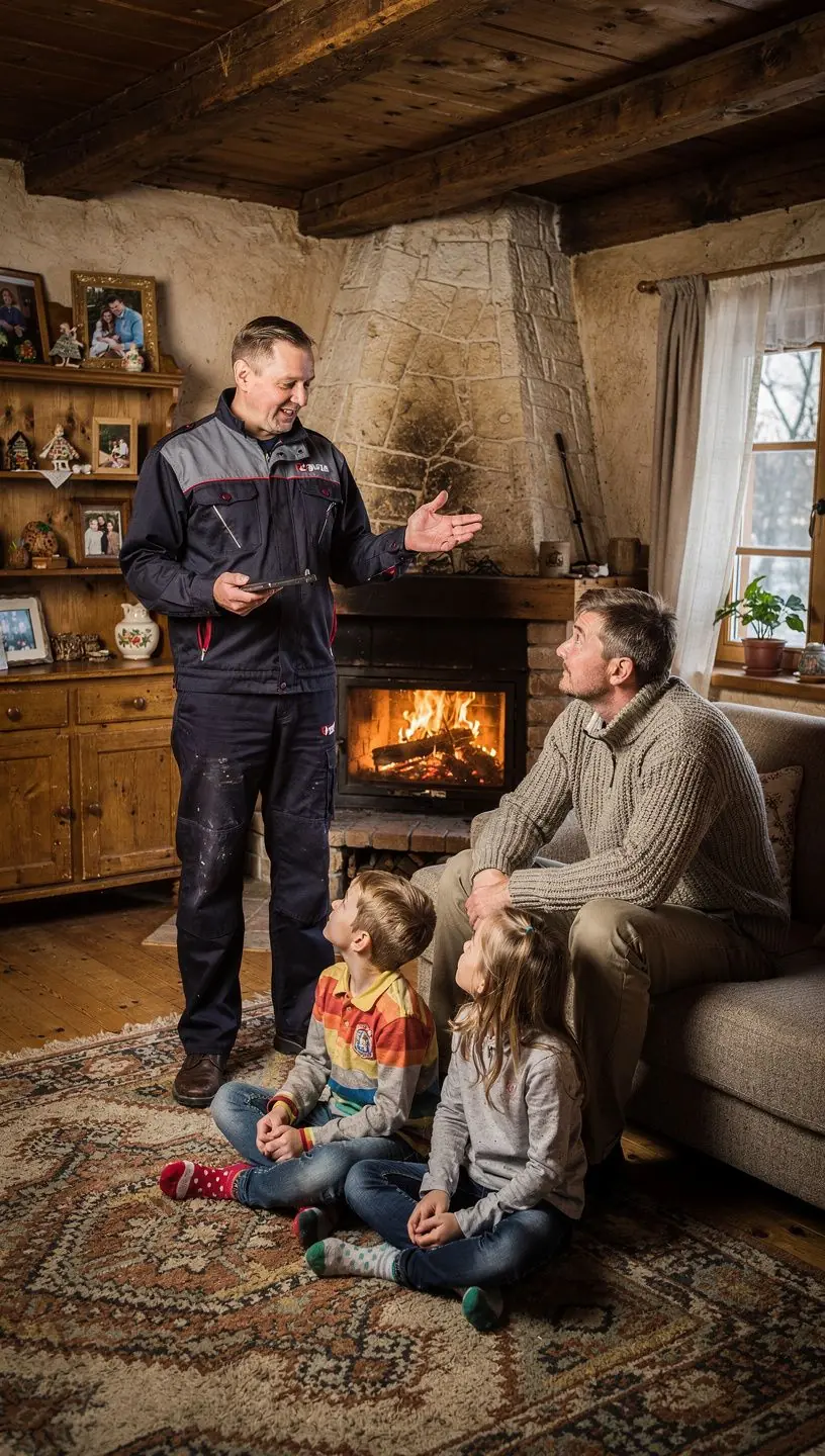 Skursteņa tīrīšanas process, demonstrējot profesionālu pieeju.